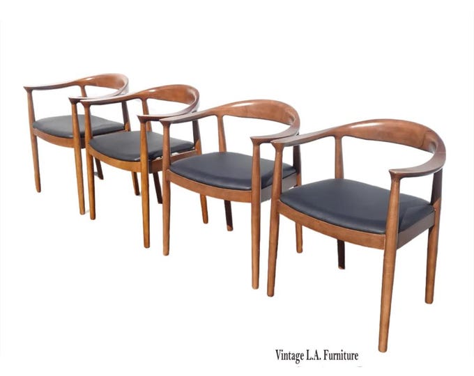 Chairs Hans Wegner for Johannes Hansen Style ~ Set Four Mid Century Black Chairs