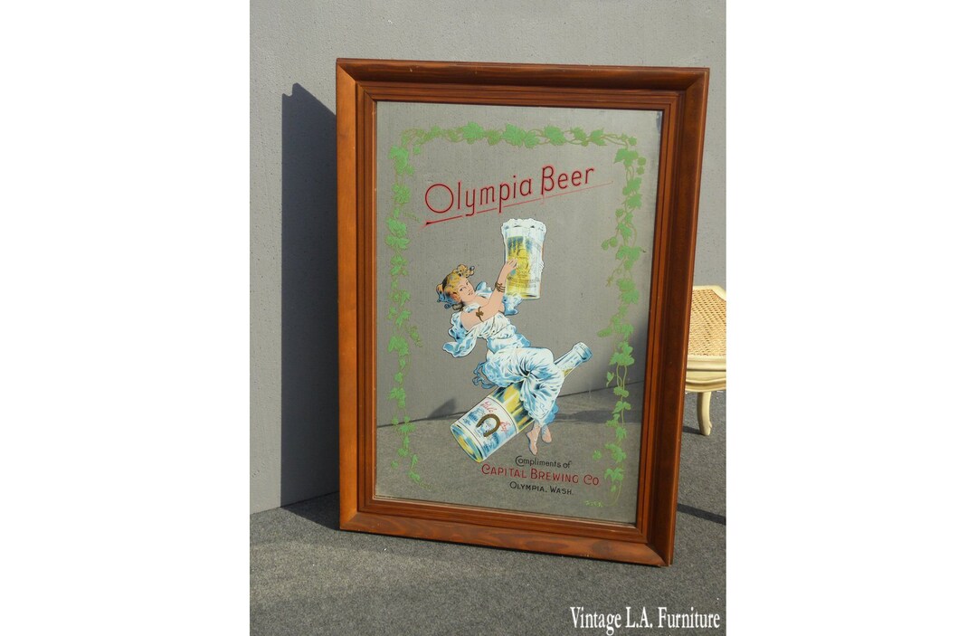 Vintage Olympia Beer Pale Export Wall Mantle Mirror Capitol