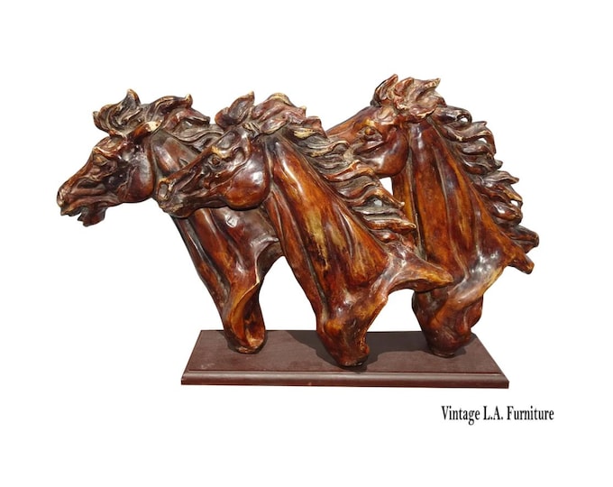 Large Vintage Table Top Three Galloping Horses Statue - Room Decor