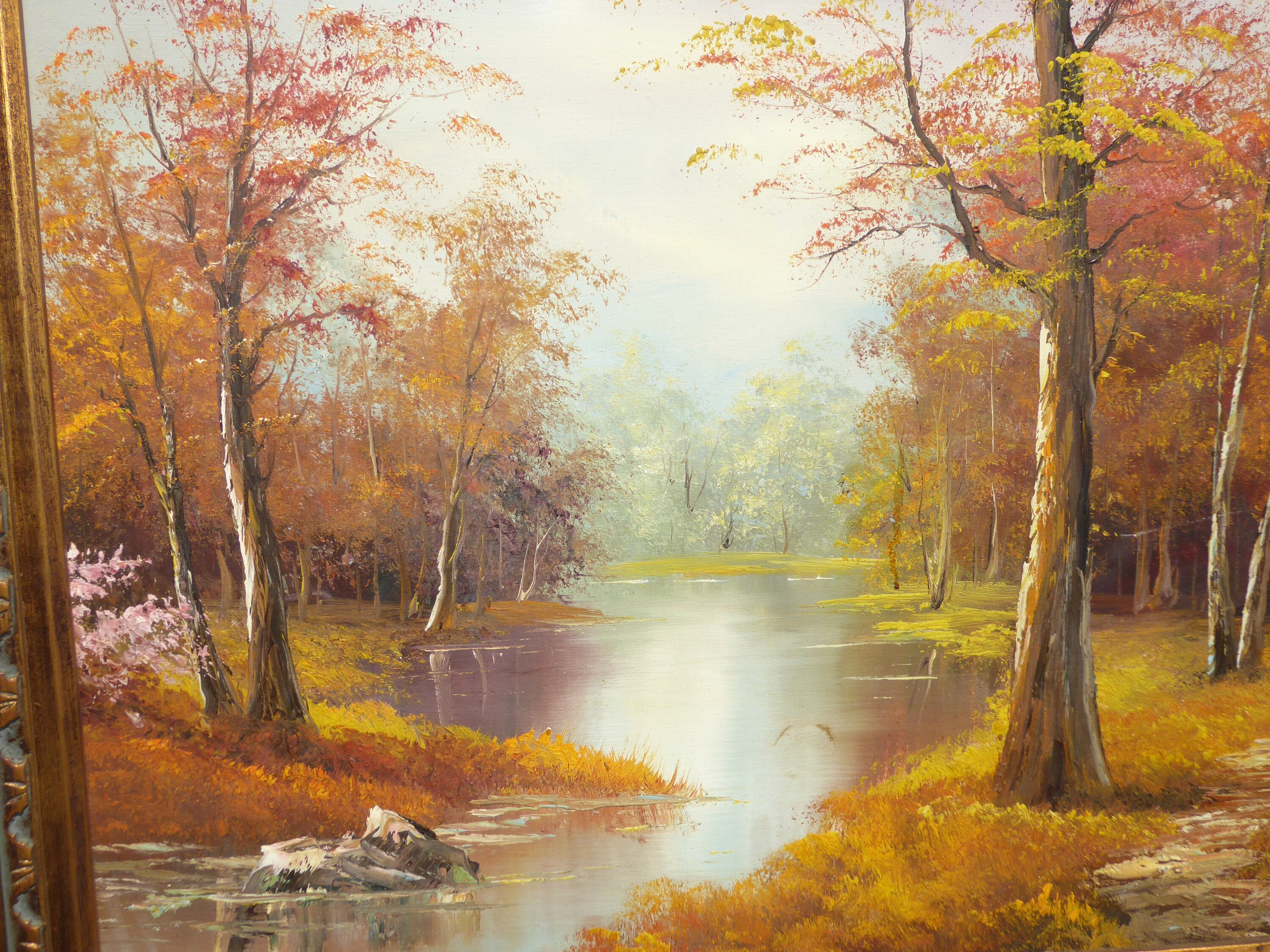Vintage Orange Autumn Forest River Picture Oil on Canvas | Etsy