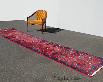 Vintage French Country Red Handmade Wool Rug Runner Carpet