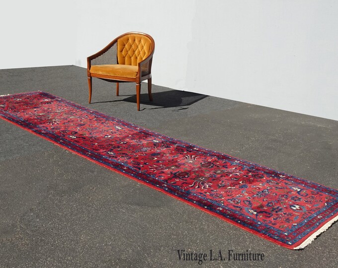 Vintage French Country Red Handmade Wool Rug Runner Carpet