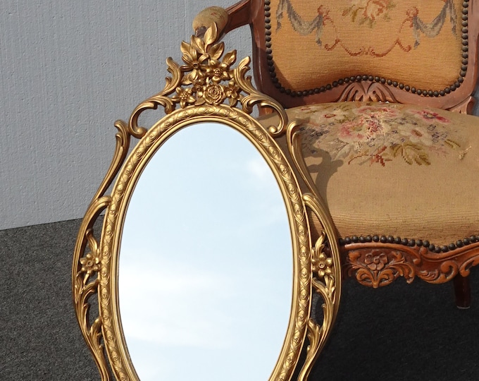 Vintage French Country Syroco Gold Wall Mantel Mirror Scrolls Florishes