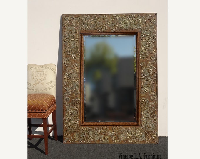 Large Repousse Vintage Hollywood Regency Copper Embossed Wall Mantle Mirror