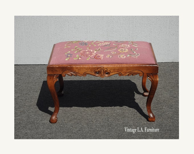 Vintage French Country Rose Floral Tapestry Bench Stool