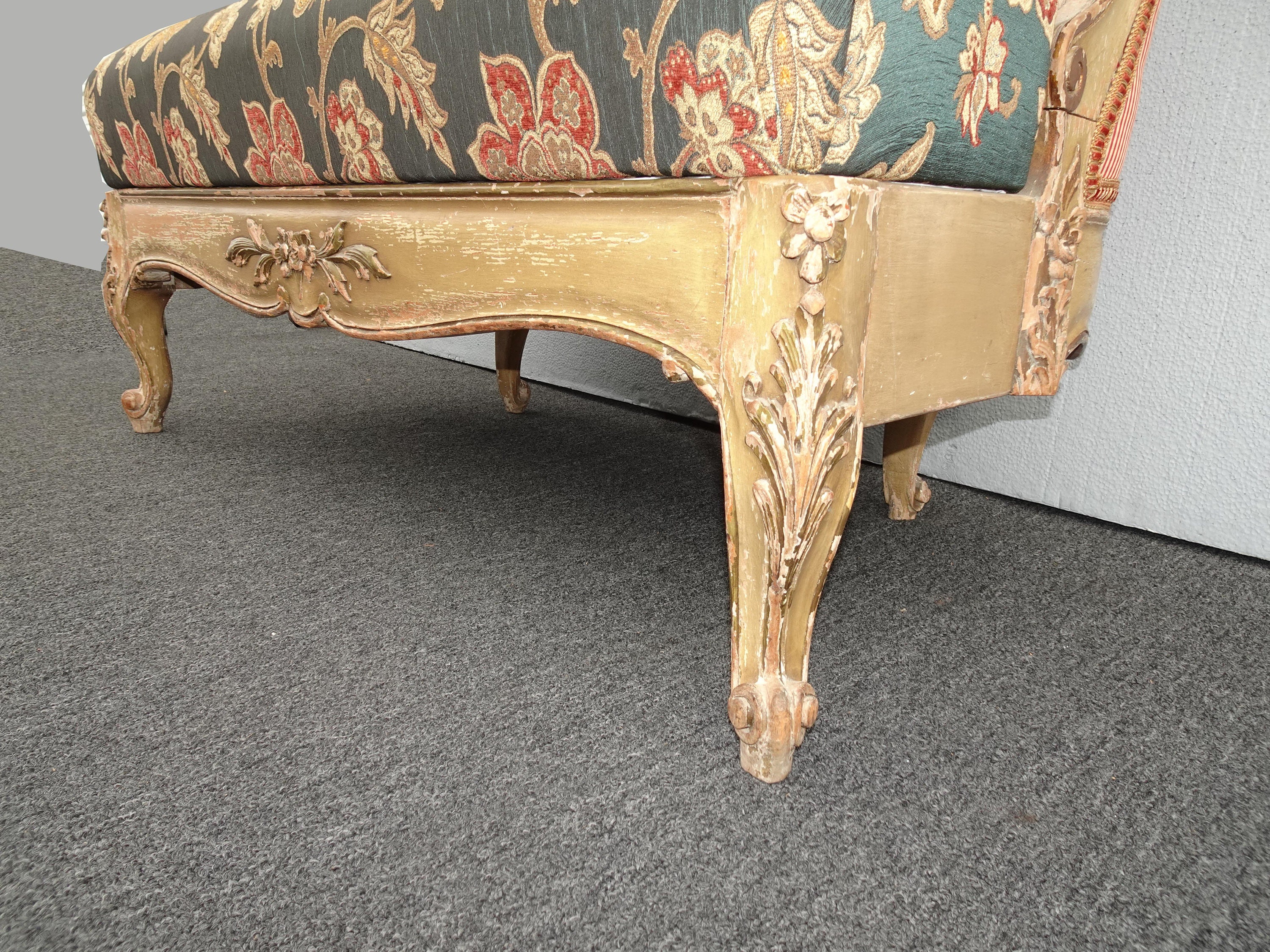 Vintage French Provincial Louis XVI Rococo Ornate Gold Floral Settee w