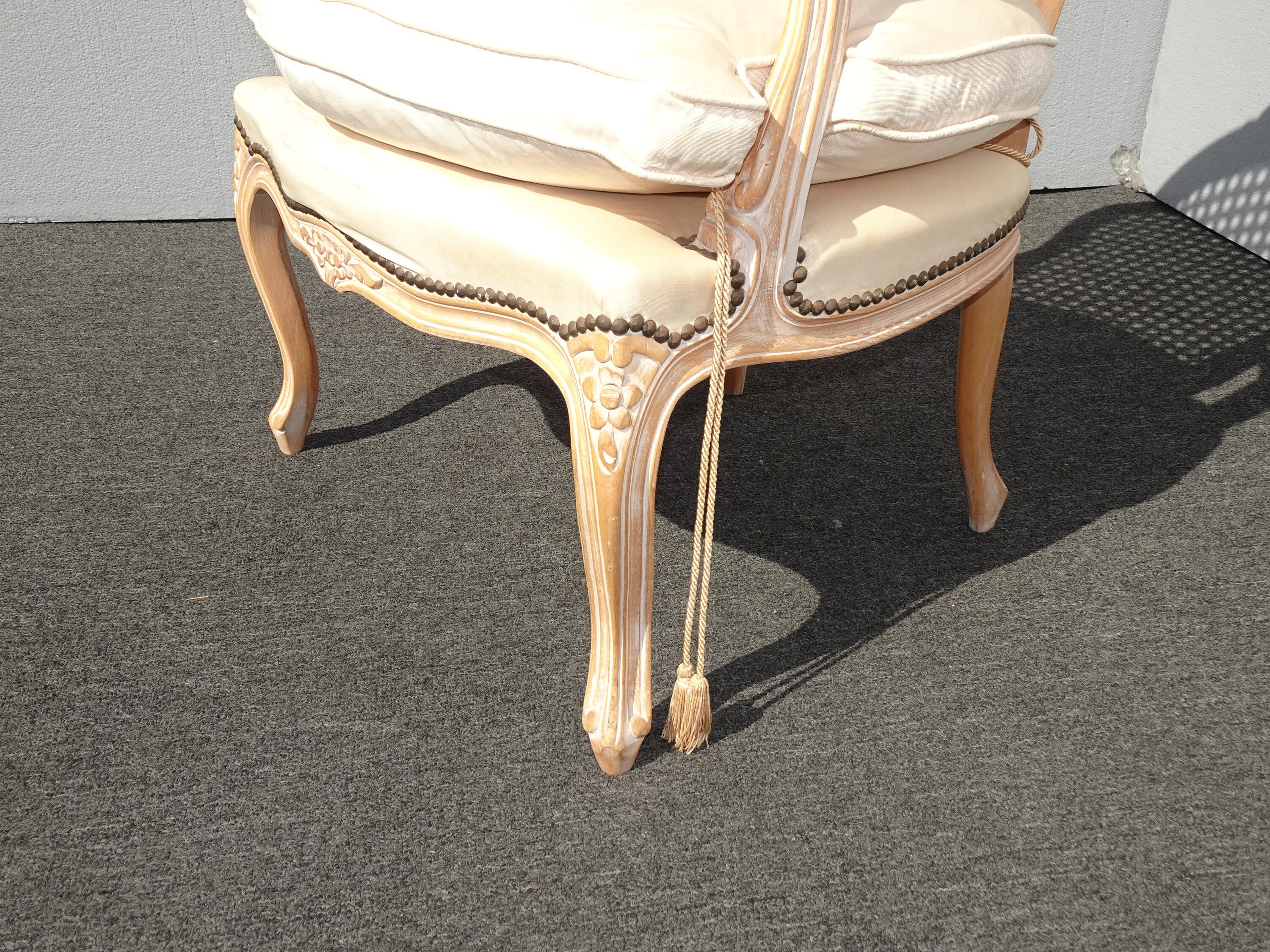 Vintage French Country White Cane Accent Chair w Down Feather Cushion