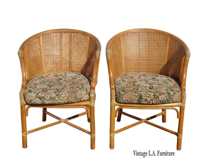 Pair of Vintage French Country Bamboo Barrel Chairs ~ McGuire Style