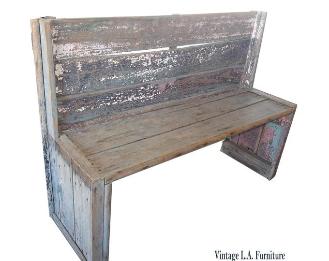 Antique Rustic Beach House Plank Bench w Antiqued Crackled Paint~ French Country