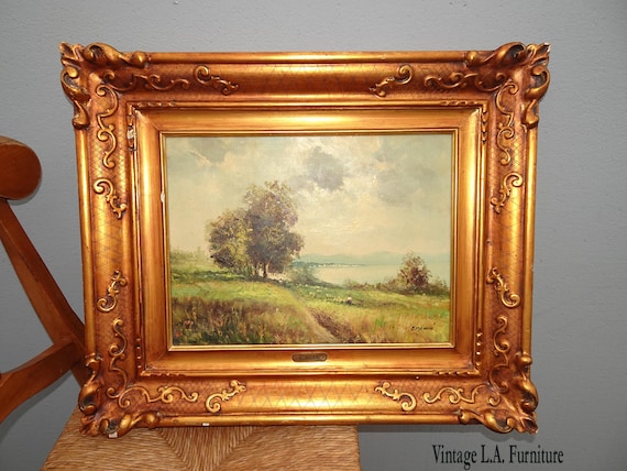 Vintage Oil Canvas Picture Painting 2 Women in a Field Along Vintage Oil Canvas Picture Painting 2 Women in a Field Along