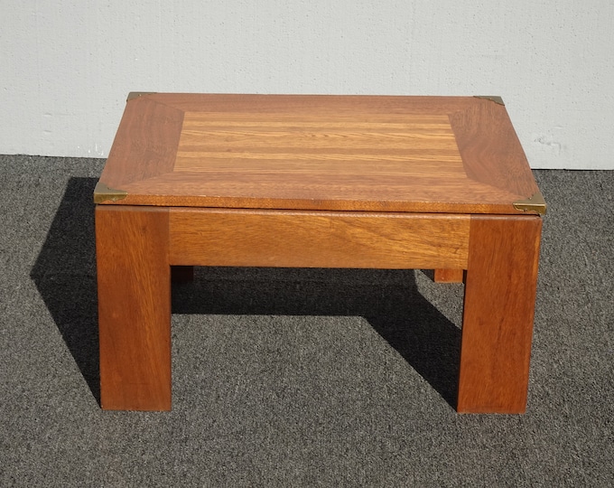 Vintage Monterey Style Oak Footstool Bench w Brass Corners