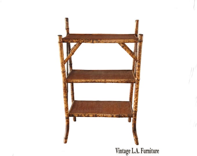 Vintage French Country Coastal Bamboo Rattan Book Shelf
