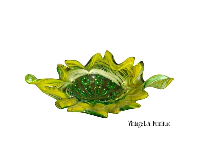 Vintage Murano Style Lime Green Art Glass Bowl ~ Serving Tray