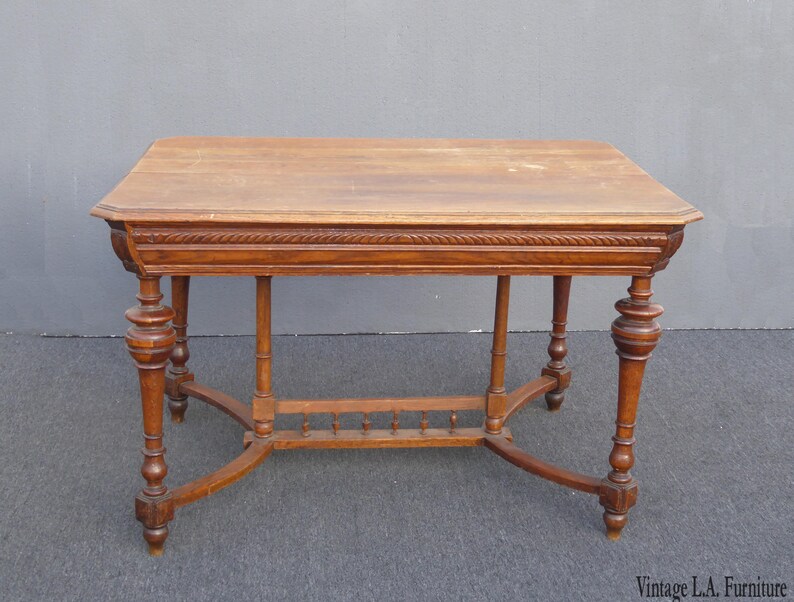 Antique Spanish Style Library Table Desk W Stretcher Mission Image 0