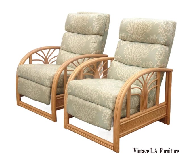 Chairs Pair of Vintage Mid Century Bamboo Rattan Braxton Culler Recliner Chairs