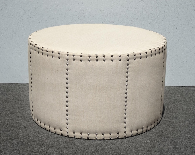 French Country Off White Large Ottoman Bench w Decorative Nails ~ Coffee Table
