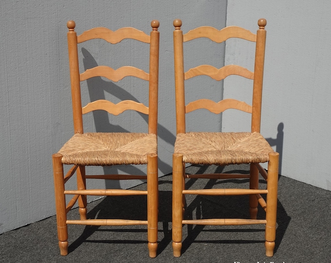 Pair of Vintage French Country Rush Tan Side Chairs w Cushions