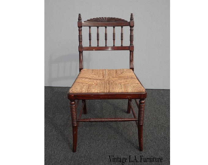 Vintage French Country Brown Rush Side Chair - Farmhouse Chic