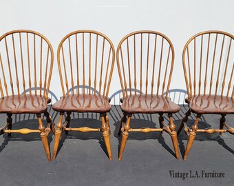 Set of Four Vintage Ethan Allen Windsor Spindle Back Dining Room Chairs