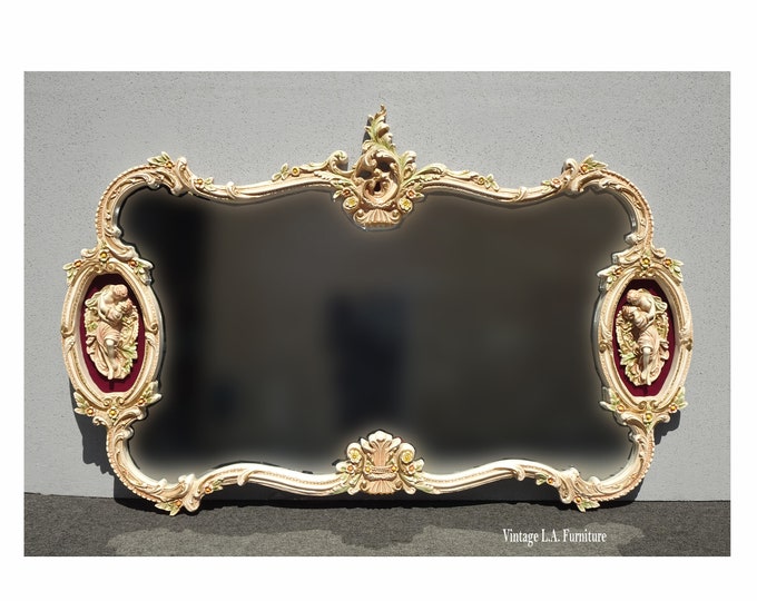 Vintage French Rococo Louis XV White Wall Mantle Mirror ~ Bisque Figural Lovers
