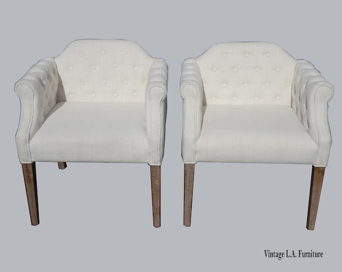 Pair of Tommy Hilfiger White Tufted Accent Chairs