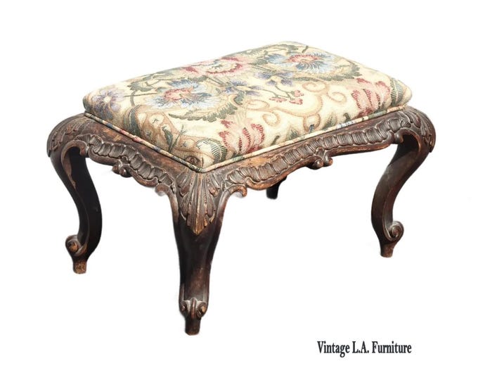 Antique French Louis XVI Ornately Carved Footstool Bench