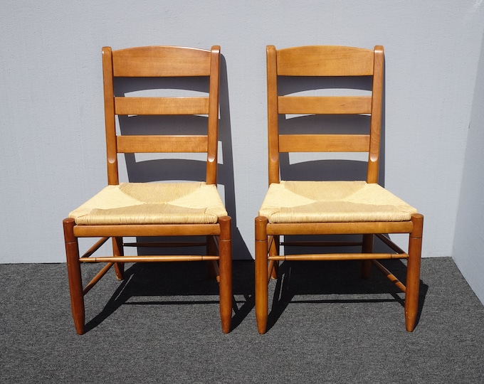 Vintage Ethan Allen French Country Golden Brown Rush Side Chairs