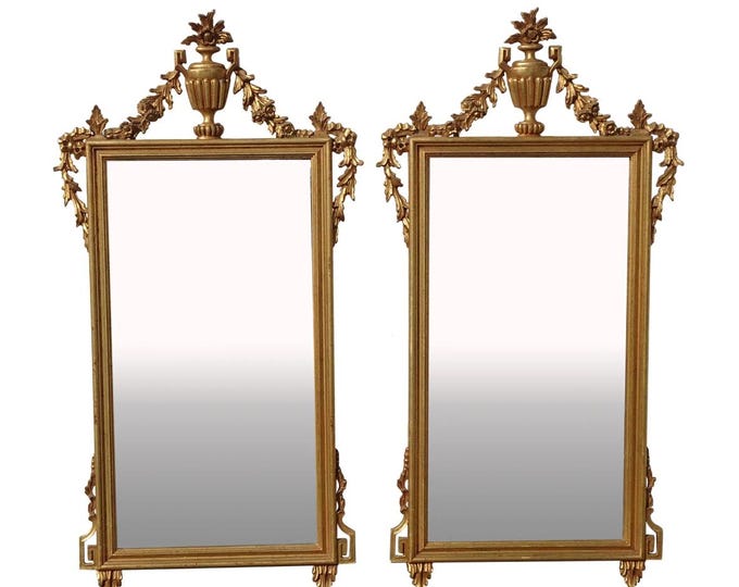 Pair of Vintage French Rococo Scrolled Gold Wall and Mantle Mirrors