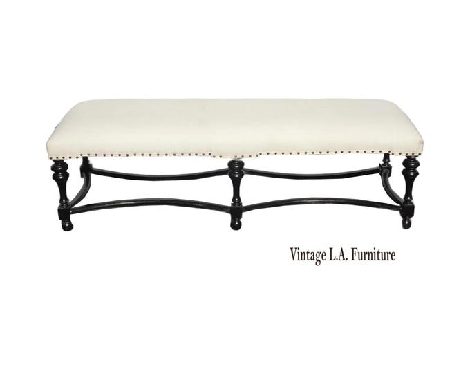 Modern White Bed Side Bench with Curved Black Base & Designer Fabric
