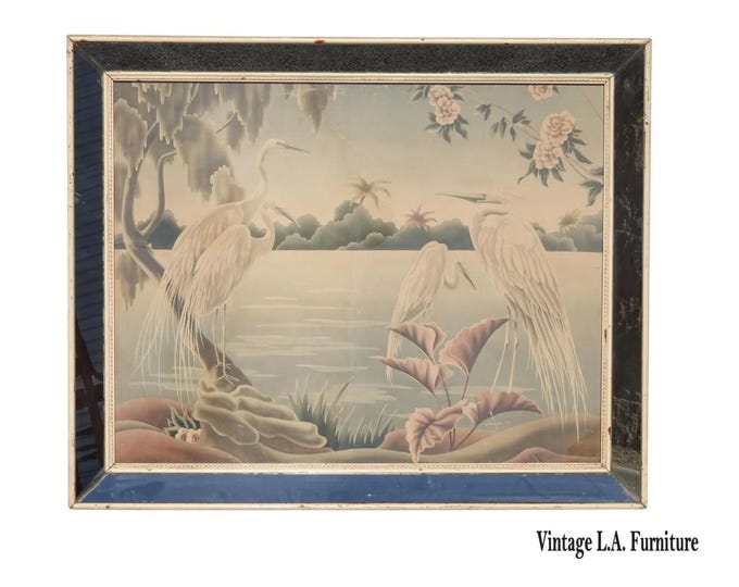 Vintage Mid Century Flamingo Huron Lithograph Picture Print by Turner Mirror 3