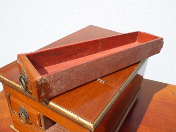 Antique Late 19th Century Jewelry Box w Fold Up M… - image 8