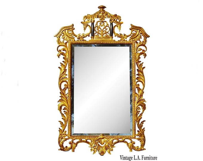 Large 58" Tall Antique French Louis Baroque Giltwood Scrolled Wall Mantle Mirror