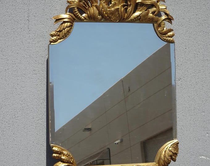 Vintage French Style Gold Gilt Wall Mantle Mirror with a Bow Tie & Leaves