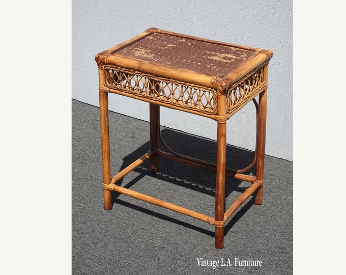 Vintage Mid Century Bamboo Rattan Side Table ~ End Table