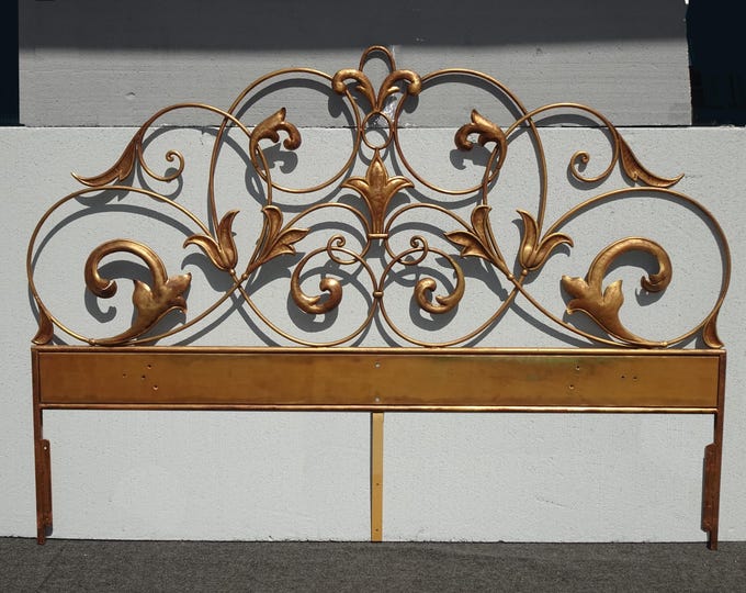 Vintage French Style Gold Gilt King Headboard by Palladio Made in italy