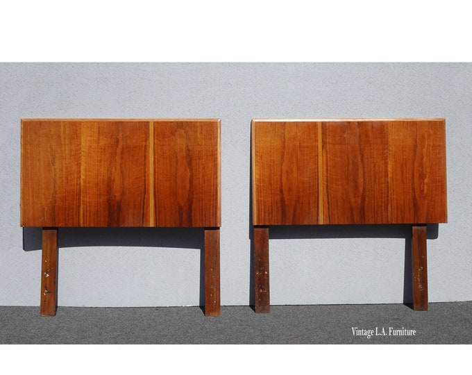 Pair of Vintage Mid Century Modern Brown Twin Headboards by Lane Furniture Co.