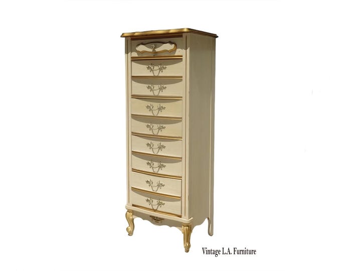 Dresser Vintage French Provincial Tallboy Dresser Lingerie Chest Brass #2