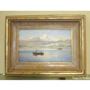 Beautiful Signed 2002 Fishing Scene Oil on Canvas Picture by Alfredo Gomez image 1