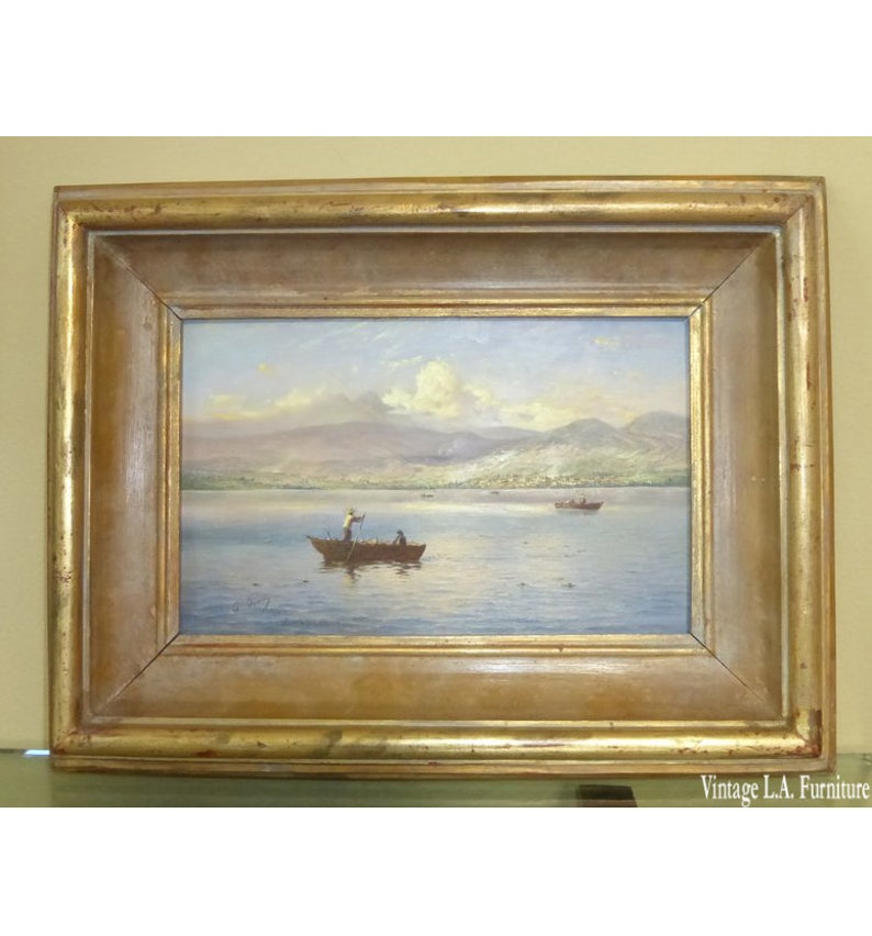 Beautiful Signed 2002 Fishing Scene Oil on Canvas Picture by Alfredo Gomez image 1