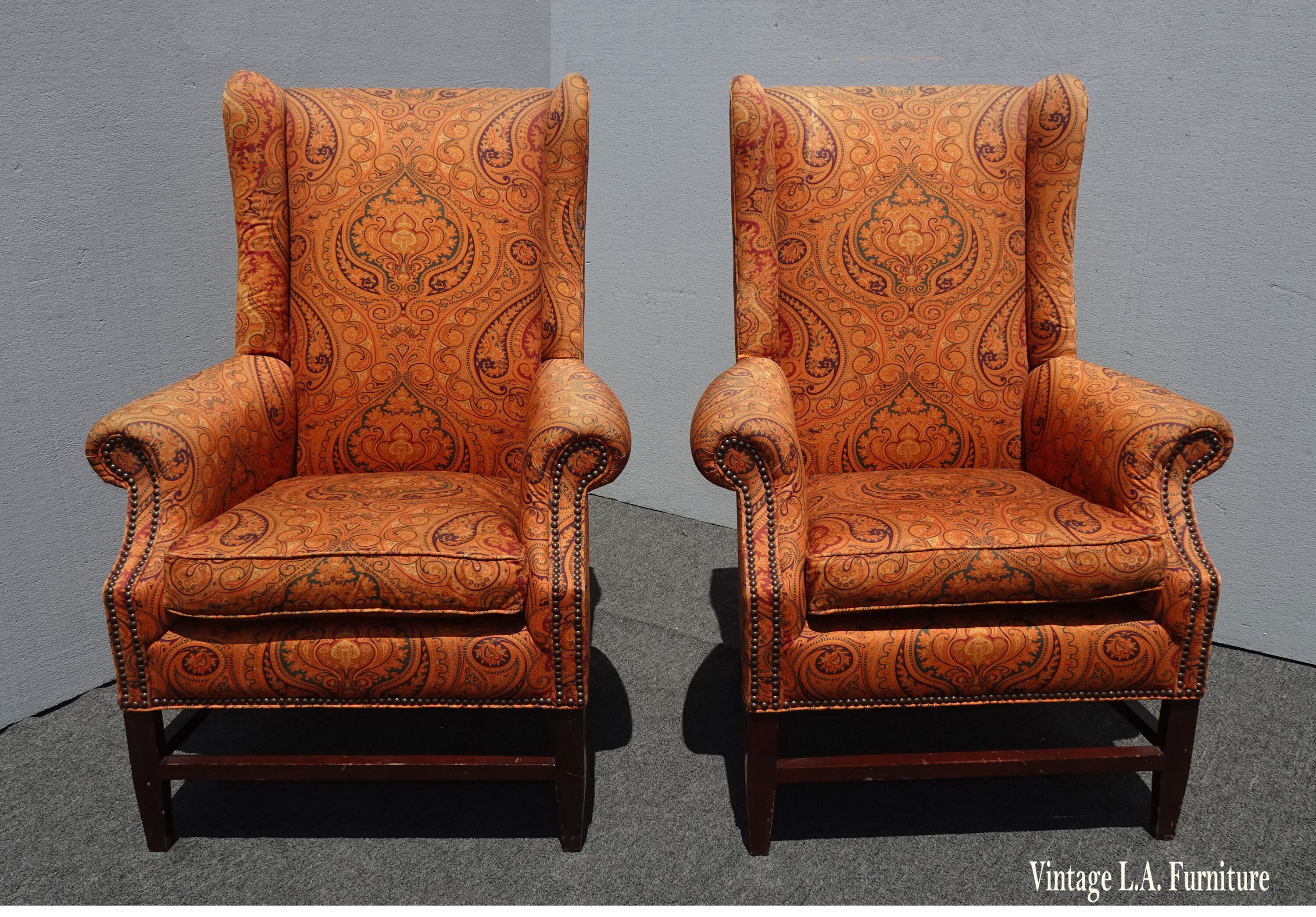 Custom Vintage Upholstered Wingback Chair Upcycled Peacock // 