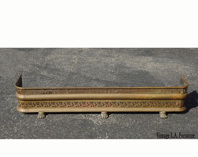 Vintage French Country Brass Fireplace Fender w Oriental Asian Foo Dog Feet