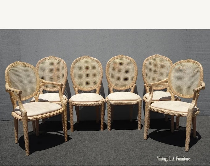 Set of Six Faux Bois Twig Branch Cane Back Dining Room Chairs