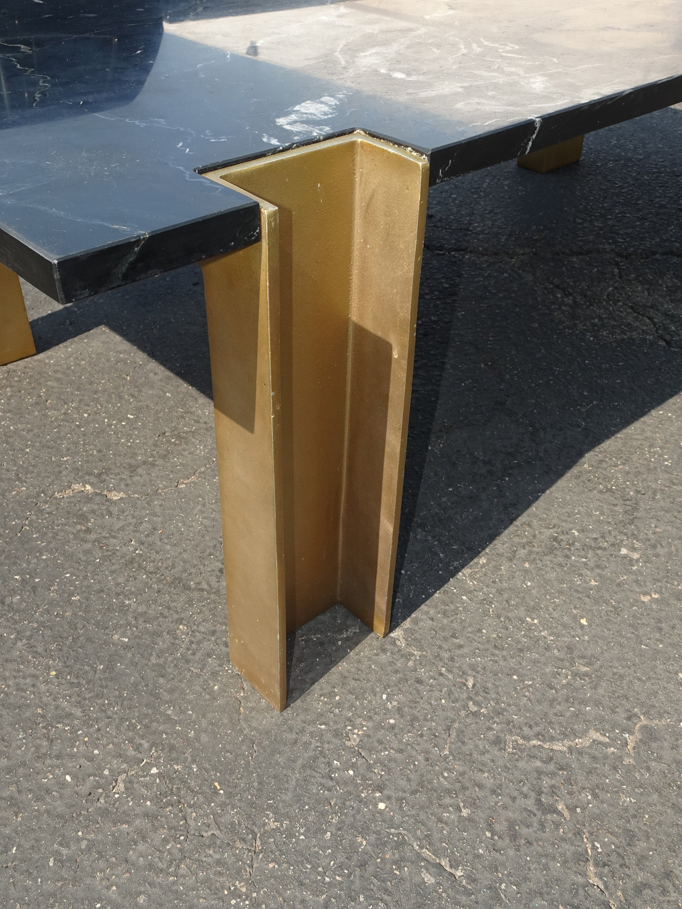 Contemporary Modern Black Marble Coffee Table with Gold Legs