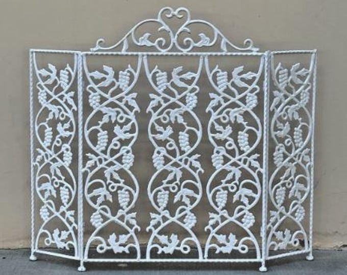 Vintage cast iron White chic shabby Three Panel Fireplace Screen