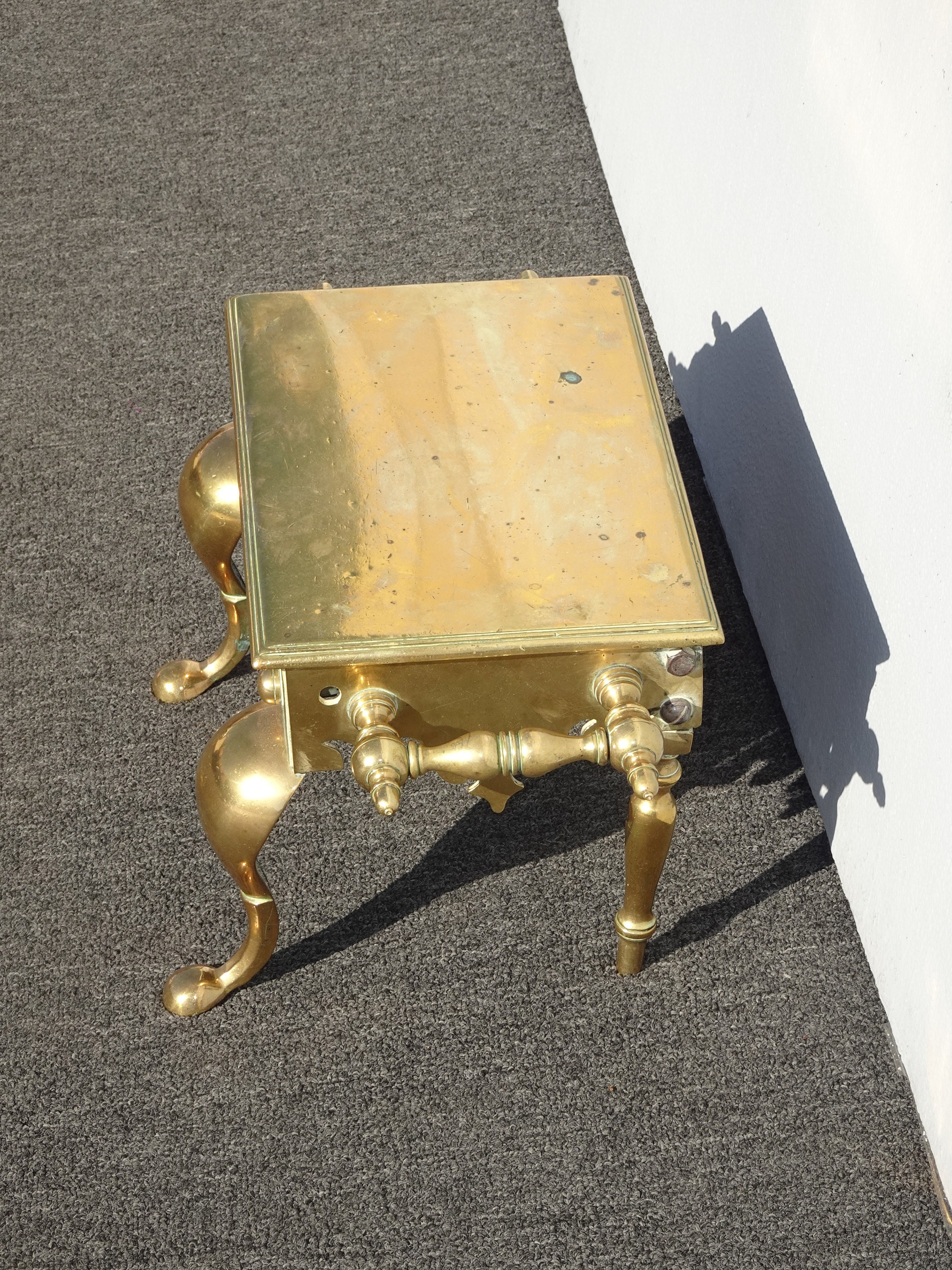 Antique Victorian Brass Coachman's Footstool Footman Stool Trivet Stand