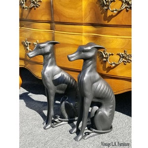 Pair Bronze Vintage Black Greyhound Dog Statues Collectible Sculpture Figurines image 1