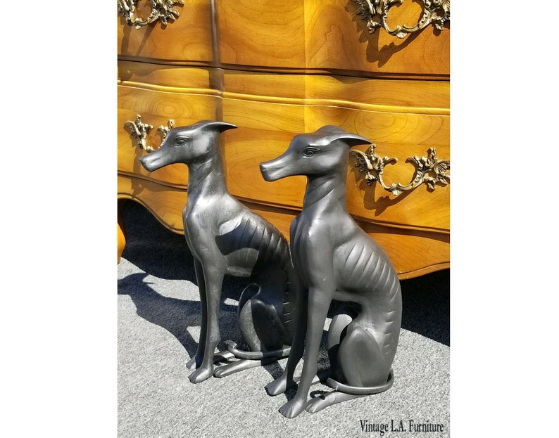 Pair Bronze Vintage Black Greyhound Dog Statues Collectible Sculpture Figurines image 1