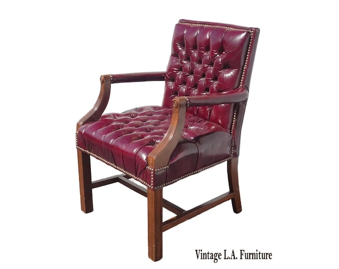 Vintage Georgian Styl Burgundy Leather Gainsborough Armchair Tufted Chesterfield