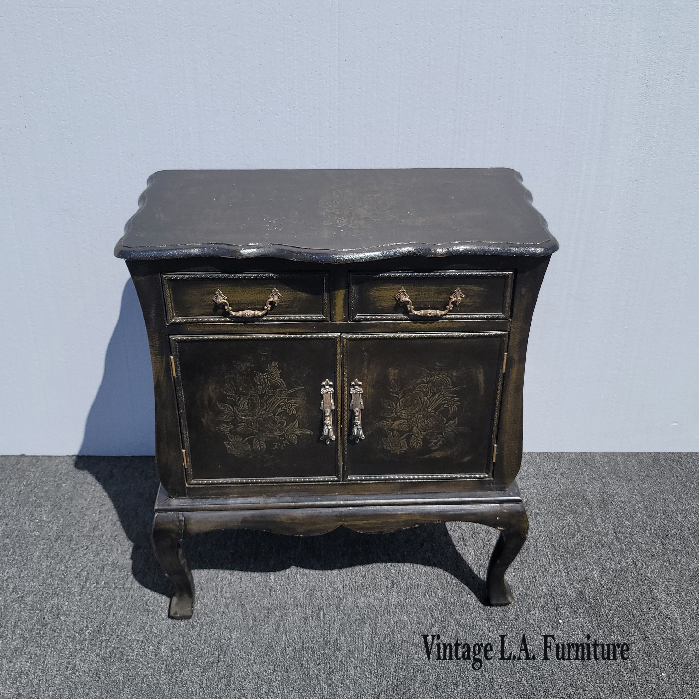Vintage French Country Black Side Table Tall Nightstand