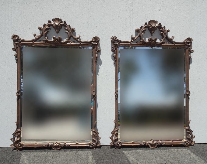 Pair of Vintage French Louis XVI Style Ornate Wall Mantle Mirrors